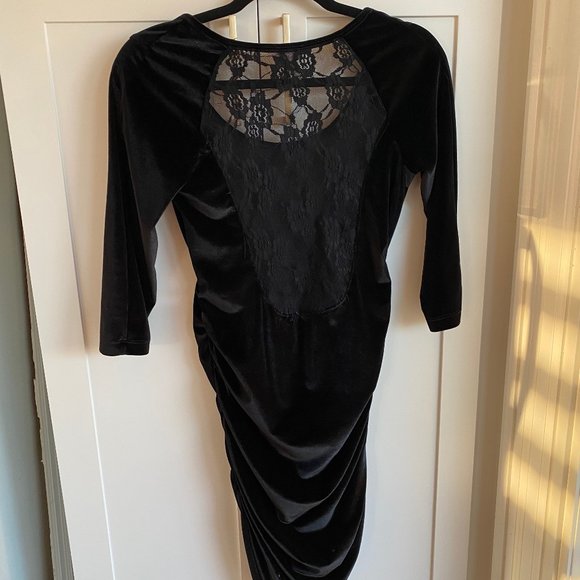 Dynamite Black Velvet Bodycon Dress with Lace Back - Size Medium - Picture 2 of 4